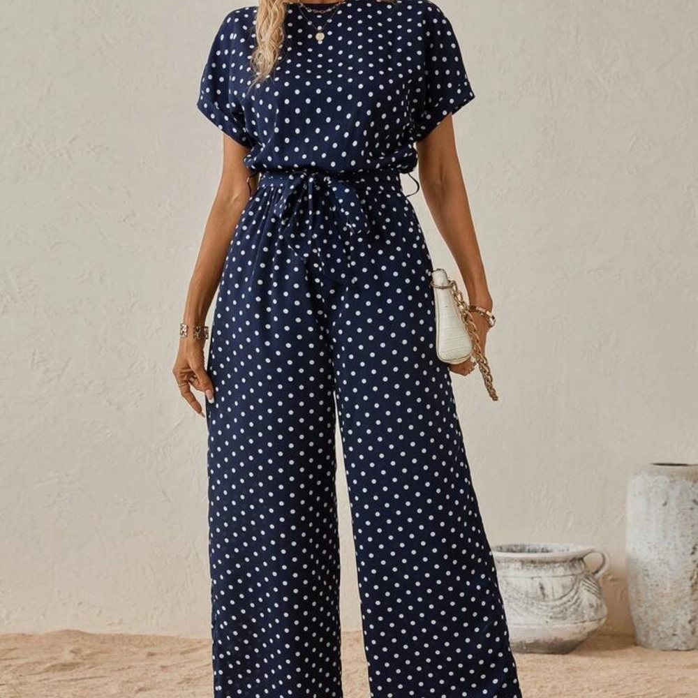 Polka dot belted jumpsuit